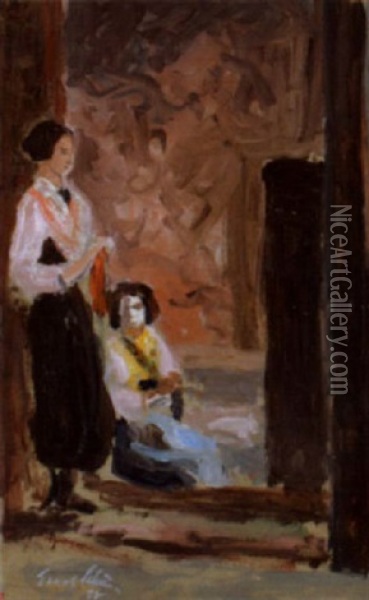 Zwei Frauen In Einer Gasse Oil Painting - Ernst Traugott Schiess