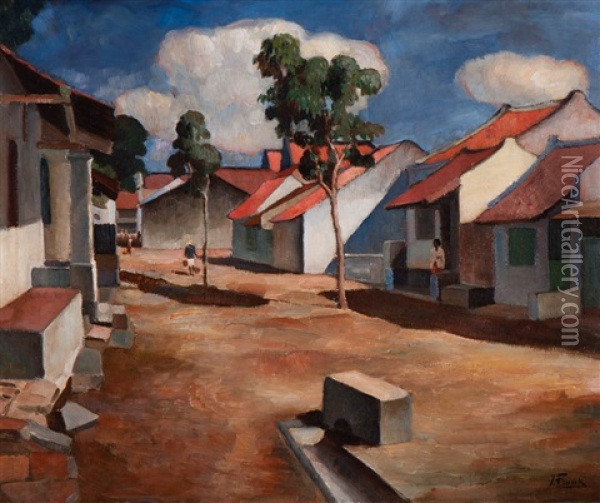 Kampong Scene Oil Painting - Jan Frank Niemantsverdriet