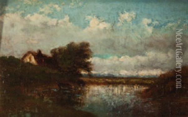 Teichlandschaft Mit Bauernhaus Oil Painting - Jules Dupre