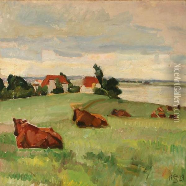 Field With Cows Oil Painting - Fritz Syberg