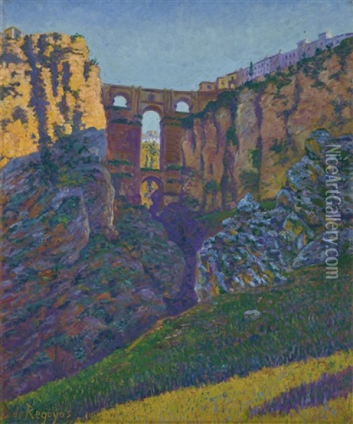 El Tajo De Ronda (the Puente Nuevo, Ronda) Oil Painting - Dario de Regoyos