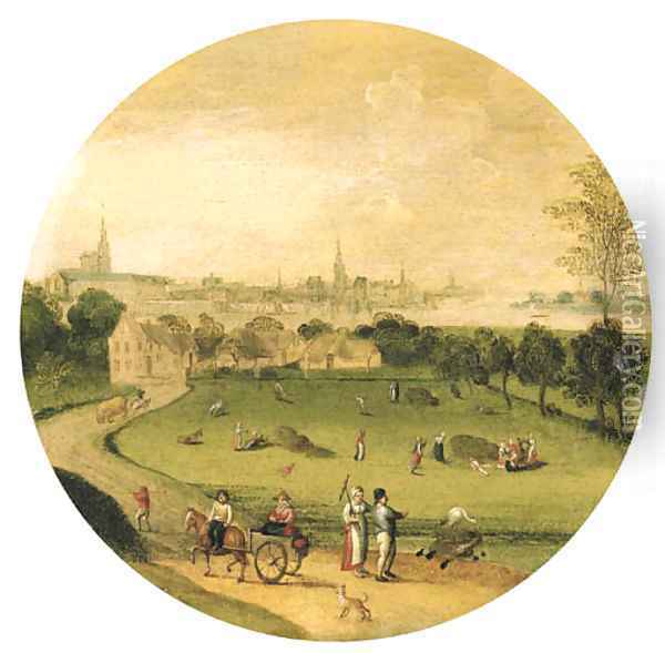 Summer an extensive landscape with a view of Antwerp beyond Oil Painting - Abel Grimmer