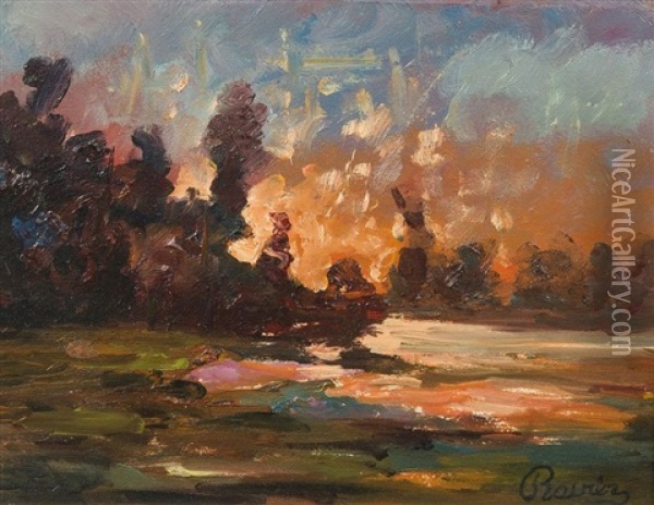 Coucher De Soleil Oil Painting - Auguste Francois Ravier