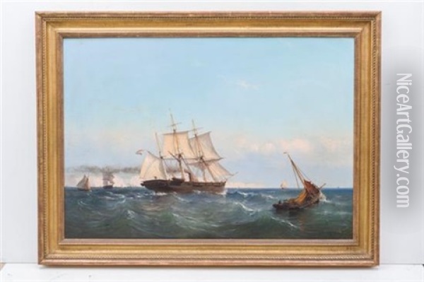 Navio Holandes Cerca Del Puerto Oil Painting - Mauritz Frederick Hendrick de Haas