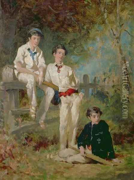 Three Young Cricketers Oil Painting - George Elgar Hicks