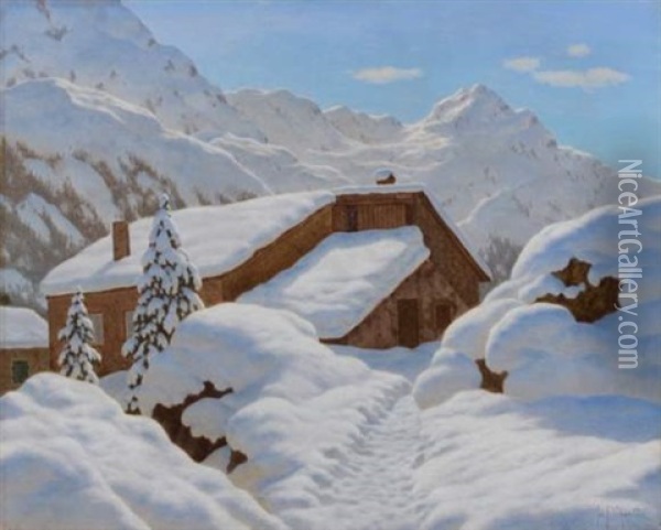 Le Chalet A Saint Moritz Sous La Neige Oil Painting - Ivan Fedorovich Choultse