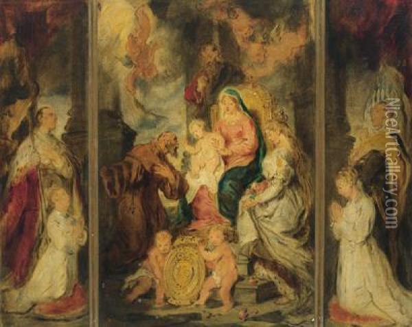 Attribuito A Adorazione Della Sacra Famiglia Oil Painting - Hans (Johann von Strasiripka) Canon