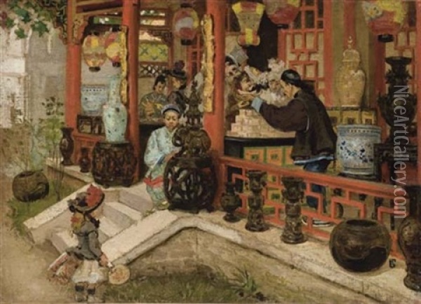 Le Magasin Chinois Oil Painting - Franz (Bernard) Gailliard