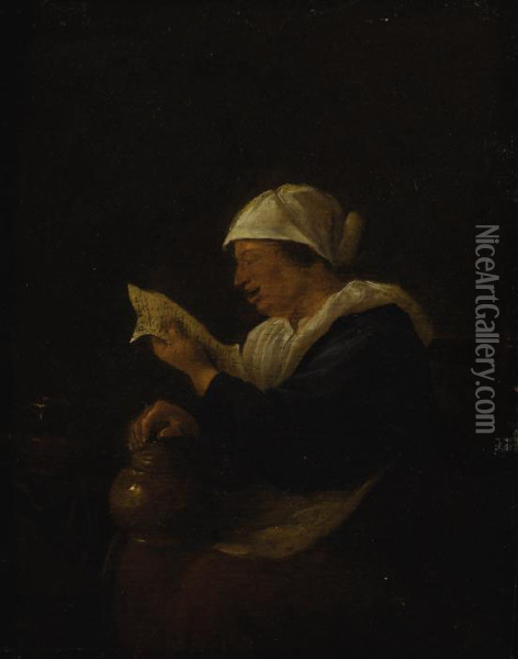 Portrait Of A Woman Reading Oil Painting - Jan Steen