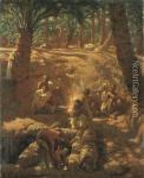 Berbers At An Oasis Well Oil Painting - Alphonse Etienne Dinet