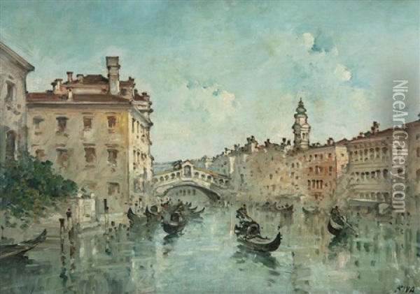 Canal Grande A Venezia Oil Painting - Giovanni Riva