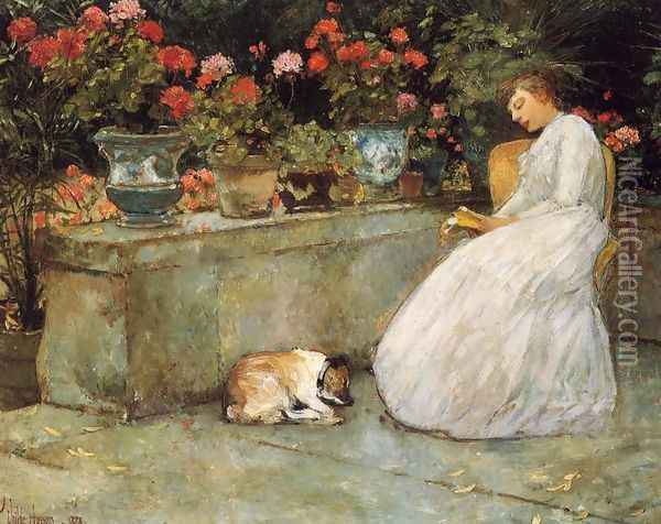 Reading Oil Painting - Frederick Childe Hassam