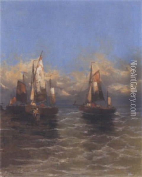 Segelschiffe In Strandnahe Oil Painting - Georg Fischhof