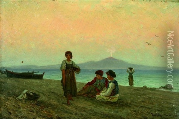 Spielende Kinder An Der Bucht Von Neapel Oil Painting - Friedrich Wilhelm Albert Dressler