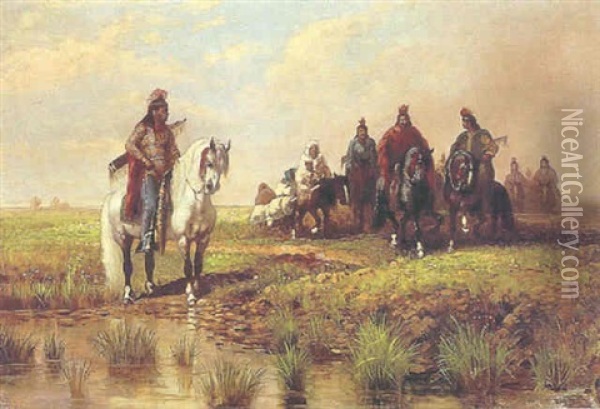 Mounted Indians Oil Painting - James Walker