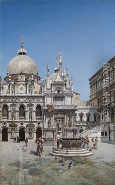 Innenhof Des Palazzo Ducale In Venedig Oil Painting - Federico del Campo