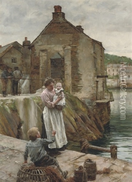 On The Quay, Newlyn Oil Painting - Walter Langley