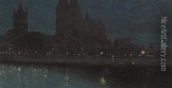 Nocturne (possibly Westminster) Oil Painting - Thomas Millie Dow