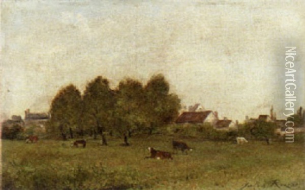 Cattle In A Meadow Oil Painting - Jules Charles Rozier