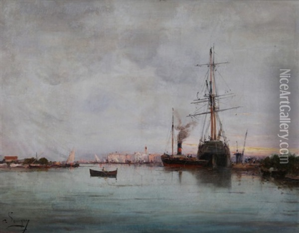 Vue D'un Port Oil Painting - Henri Malfroy-Savigny