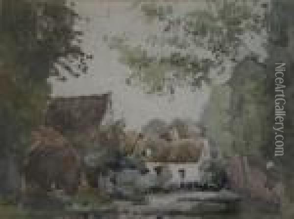 Cottages On A Lane Oil Painting - Thomas Gainsborough