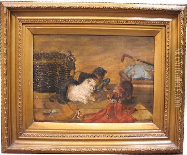 Naughty Puppies Oil Painting - Mary A. Millington Mannin