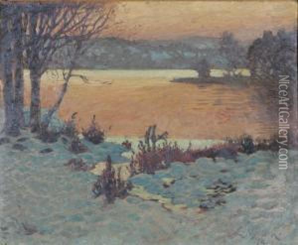 Vinterlandskap I Aftonrodnad Oil Painting - Lennart Nyblom