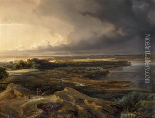 Gewitterstimmung Am Niederrhein Oil Painting - Caspar Johann Nepomuk Scheuren