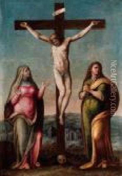 Cristo In Croce Tra La Vergine E San Giovanni Oil Painting - Giulio Mazzoni