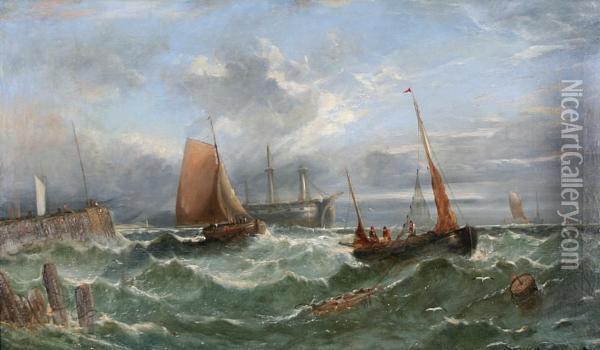 Fishing Boats Entering A Harbour Oil Painting - William Harry Williamson
