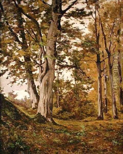 Forest at Fontainebleau Oil Painting - Henri-Joseph Harpignies