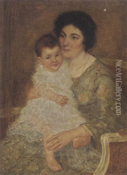 Mother With Her Child Oil Painting - Simon Maris