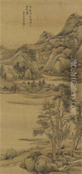 Landscape After Ni Zan Oil Painting -  Wang Yu