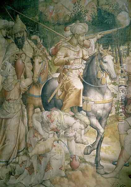 Campaign of Emperor Charles V against the Turks at Tunis in 1535 the defeat of the Turks at the battle of Goletta, detail of cavalrymen quenching their thirst, cartoon for a tapestry Oil Painting - Jan Cornelisz Vermeyen