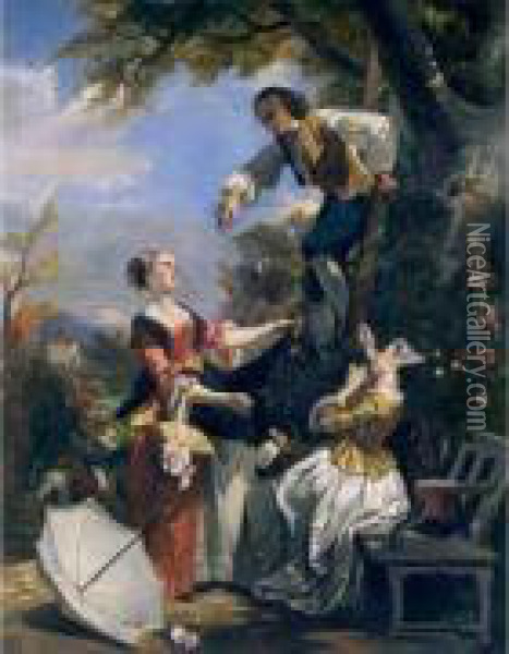 L'idylle Des Cerises, Circa 1835 Oil Painting - Camille-Joseph-Etienne Roqueplan