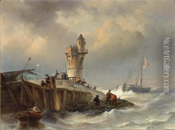 Shipping Near The Coast Oil Painting - Hendrik Adolf Schaep