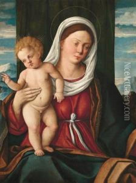 Madonna Col Bambino Oil Painting - Girolamo da Santacroce