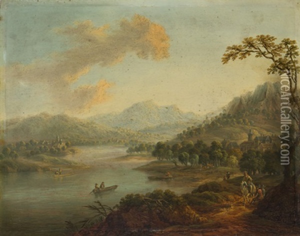 Flusslandschaft Mit Tier- Und Figurenstaffage Oil Painting - Heinrich Johann Wuest