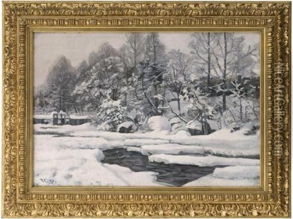 The River Mesna,winter 1893 Oil Painting - Fredrik Collett