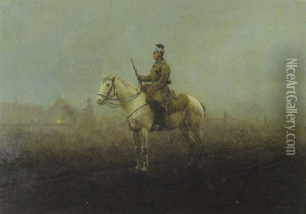 Wachposten Im Nebel Oil Painting - Antoni Piotrowski