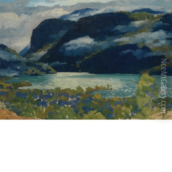 A Norwegian Fjord Oil Painting - Jonas Lie