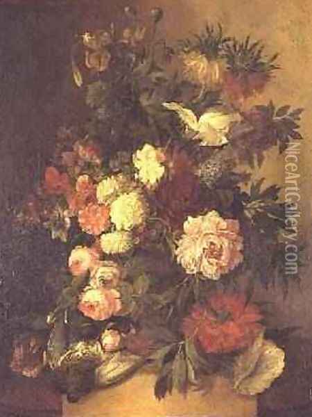 Peonies, roses and other flowers in an urn Oil Painting - Jan van Os
