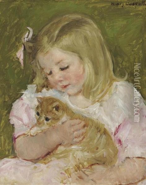 Sara Holding A Cat Oil Painting - Mary Cassatt
