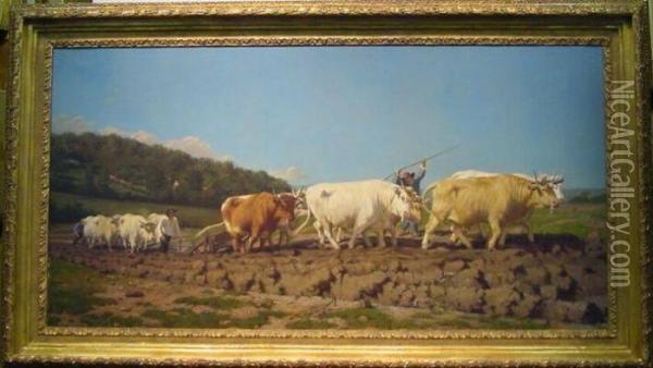 Plowing In The Nivernais, After Rosa Bonheur Oil Painting - Jules Jacques Veyrassat