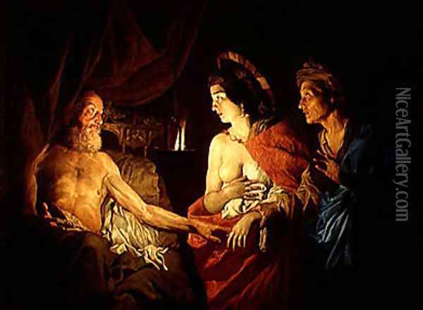 Sarah Presenting Hagar to Abraham, 1620-50 2 Oil Painting - Matthias Stomer