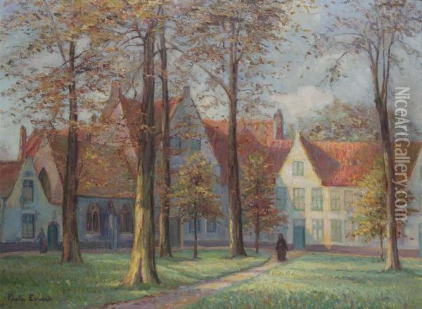 Inner Court From Beguinage Oil Painting - Paula Evrard
