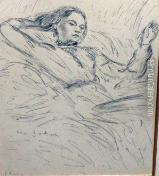 Study Of A Young Lady Reclined Oil Painting - John Lavery