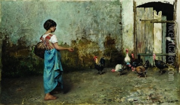 Mangime Ai Polli Oil Painting - Vincenzo Caprile