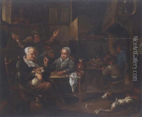 Peasants Drinking And Smoking In A Tavern Oil Painting - Egbert van Heemskerck the Younger