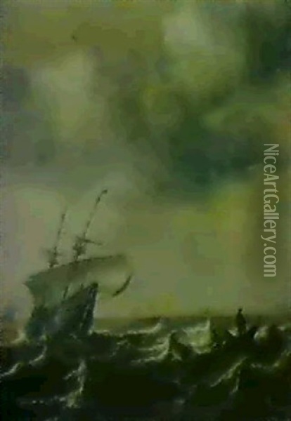 Schiffe Auf Bewegter See. Oil Painting - Jan Porcellis